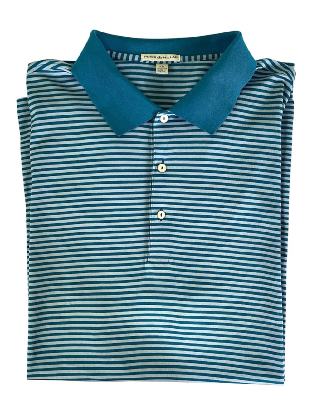 Peter Millar Teal Striped Short Sleeved Polo Shirt Mens XXL Golf